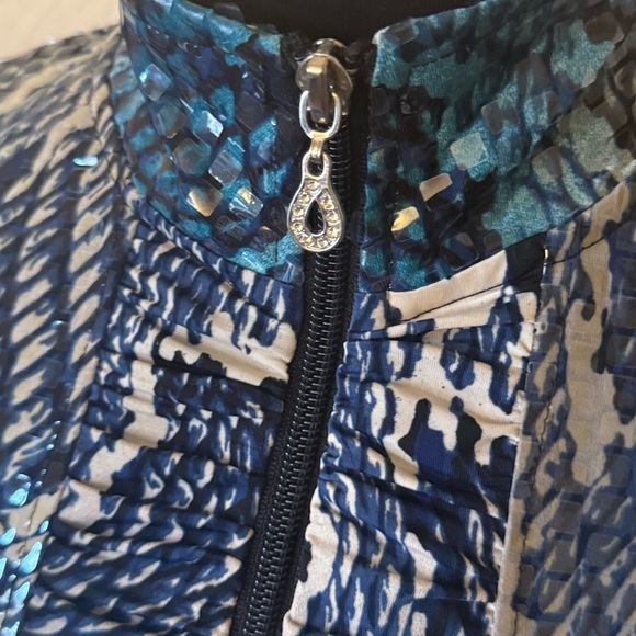 Toni Morgan blue python snake print full zipped ruched long sleeve SZ S - Picture 6 of 9